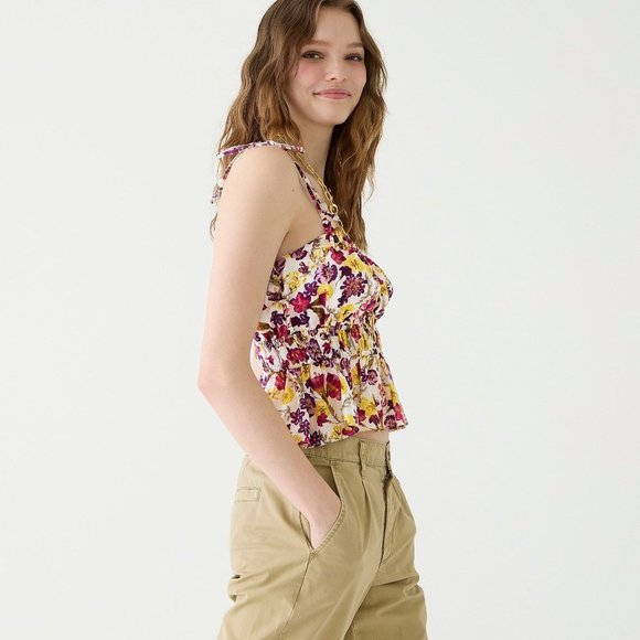 J CREW Sleeveless Ruffle Tie-shoulder Tank Top Floral Medium 8-10 #BI416 NEW - Picture 3 of 7